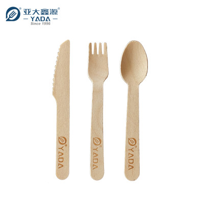 Juego de cubiertos de madera YADA 140 mm YD-S, venta al por mayor, desechable, compostable, cuchara, tenedor, cuchillo, kit