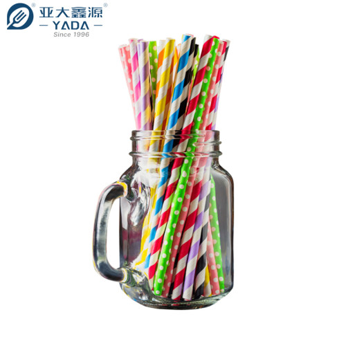 Venta al por mayor de pajitas de papel desechables ecológicas YADA, no tóxicas, desechables, a rayas de colores, paquete de 200