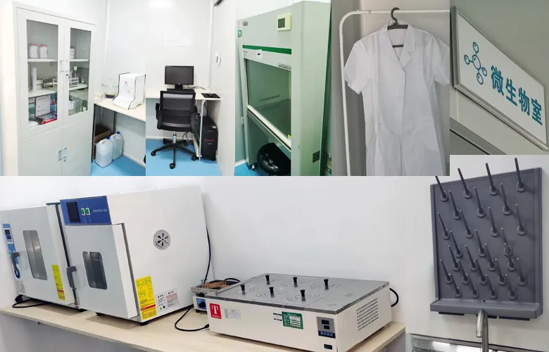 Laboratory and clean-area quality control at YADA: testing bench, inspection equipment and operators in protective clothing