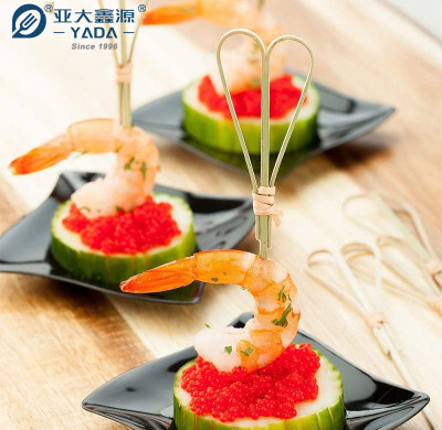 Palitos para brochetas de bambú con forma de corazón de 120 mm de YADA, venta al por mayor, palillos desechables para aperitivos y frutas