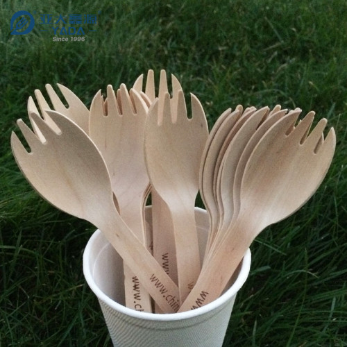 160mm Disposable Wooden Sporks Wholesale | YADA Compostable Spork | Eco Takeaway Wooden Spoon-fork