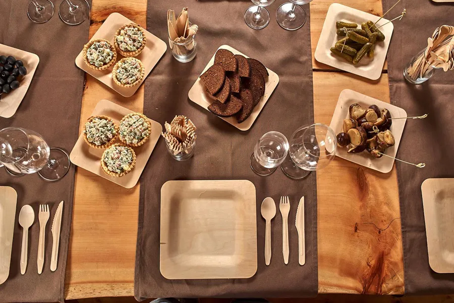 Boxed cutlery set with a napkin ready for catering supply