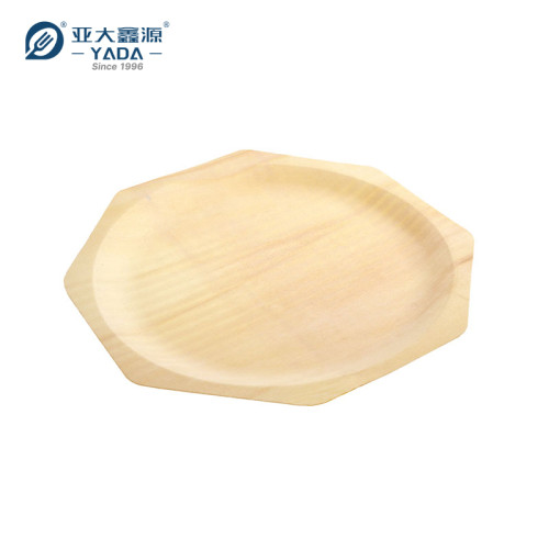 Pratos de madeira octogonais descartáveis de 260 mm no atacado | Pratos de jantar octogonais de madeira de álamo descartáveis