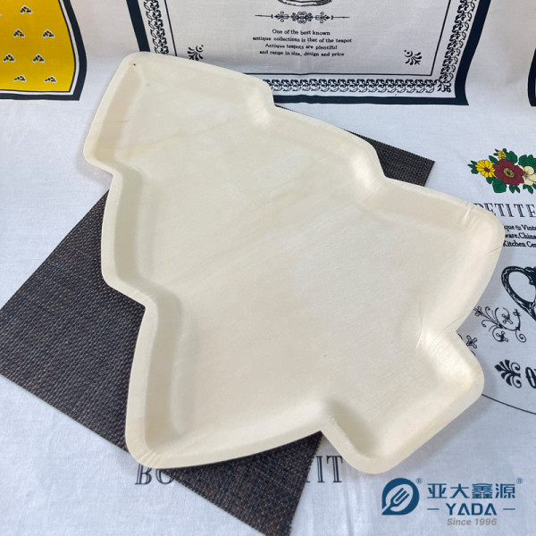 Platos desechables con forma de árbol de Navidad al por mayor | Bandeja de madera de álamo para aperitivos y aperitivos YADA Food