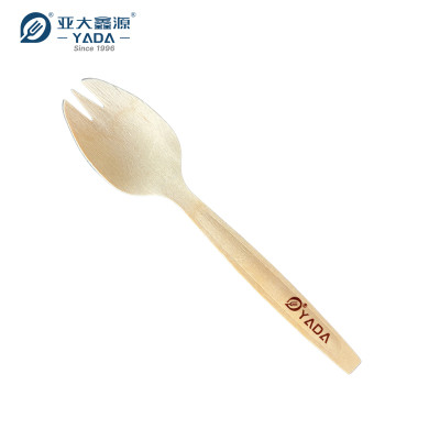 Tenedores-cucharas desechables de madera al por mayor | Cuchara-tenedor de madera de abedul | Oferta de tenedores-cucharas pequeños ecológicos de 140 mm P4
