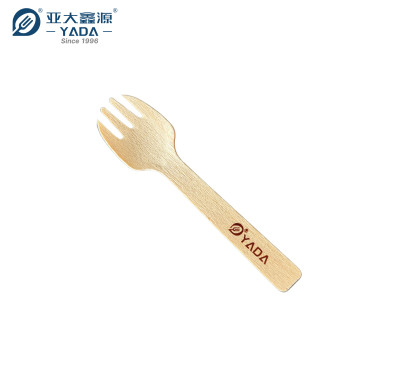 Mini tenedores/cucharas desechables de madera al por mayor | Cuchara-tenedor de madera de abedul con certificación FSC | Cuchara-tenedor de degustación de 103 mm P5