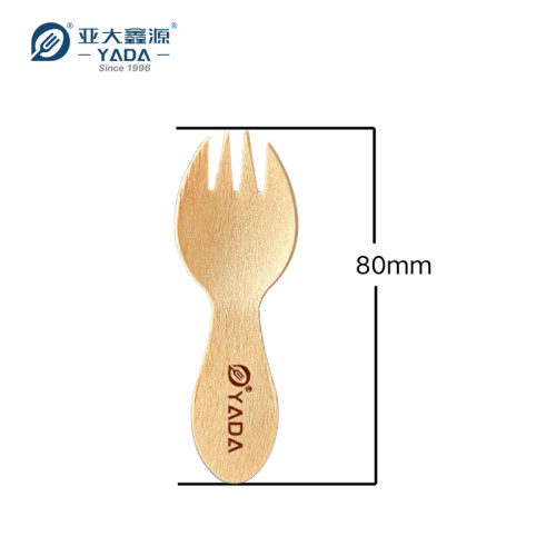 Disposable Wooden Mini Sporks Wholesale | FSC-Certified Birch Wood Spoon-Fork| 80mm Tasting Spork P6
