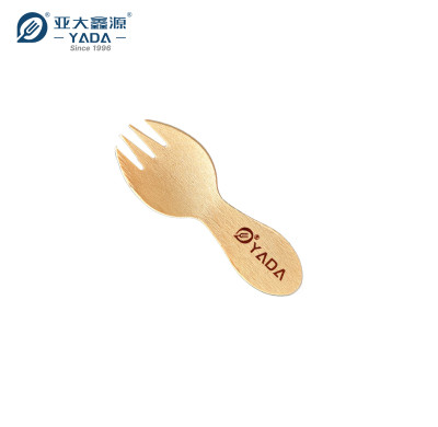 Mini tenedores/cucharas desechables de madera al por mayor | Cuchara-tenedor de madera de abedul con certificación FSC | Cuchara-tenedor de degustación de 80 mm P6