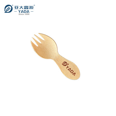 Mini tenedores/cucharas desechables de madera al por mayor | Cuchara-tenedor de madera de abedul con certificación FSC | Cuchara-tenedor de degustación de 80 mm P6