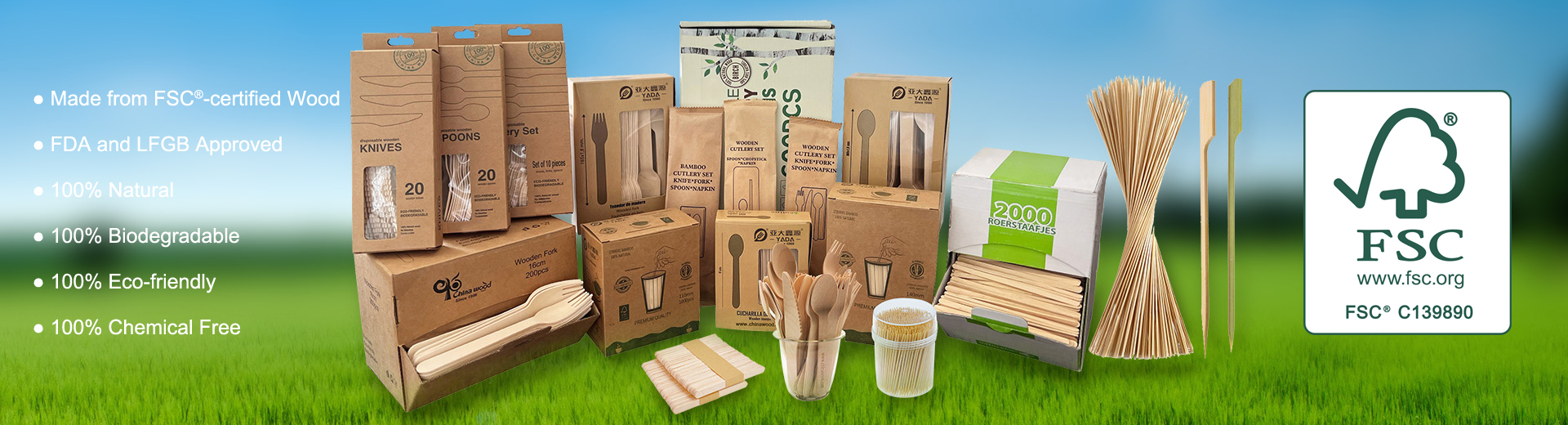 Productos desechables de madera y bambú de YADA