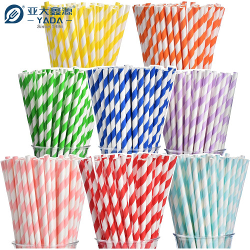 Canudos de papel descartáveis listrados de 6 x 200 mm no atacado | Canudos de papel multicamadas em atacado