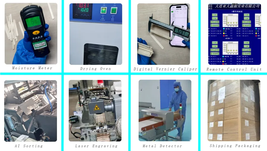 Quality control instruments used on YADA orders: moisture meter, digital vernier caliper, metal detector and shipping packaging checks