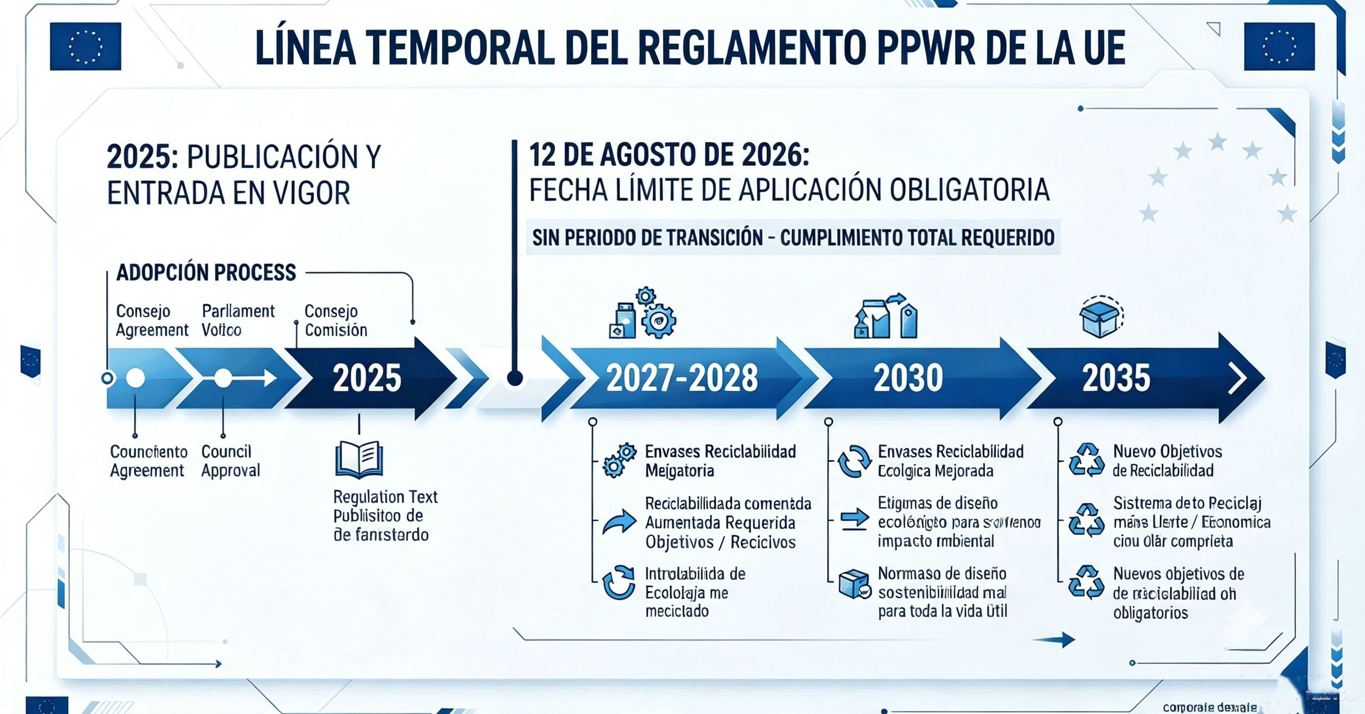 Cronología del reglamento PPWR europeo a partir de agosto de 2026