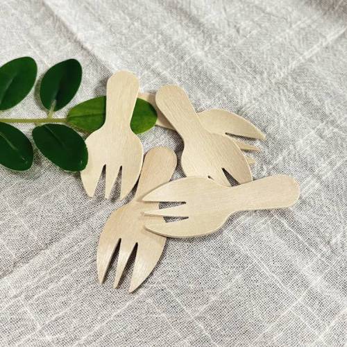 60mm Mini Wooden Sporks Wholesale | Biodegradable Dessert Taster Spork | YADA