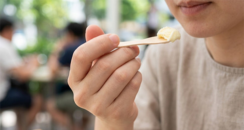 Birch wood tasting spoon for ice cream sampling