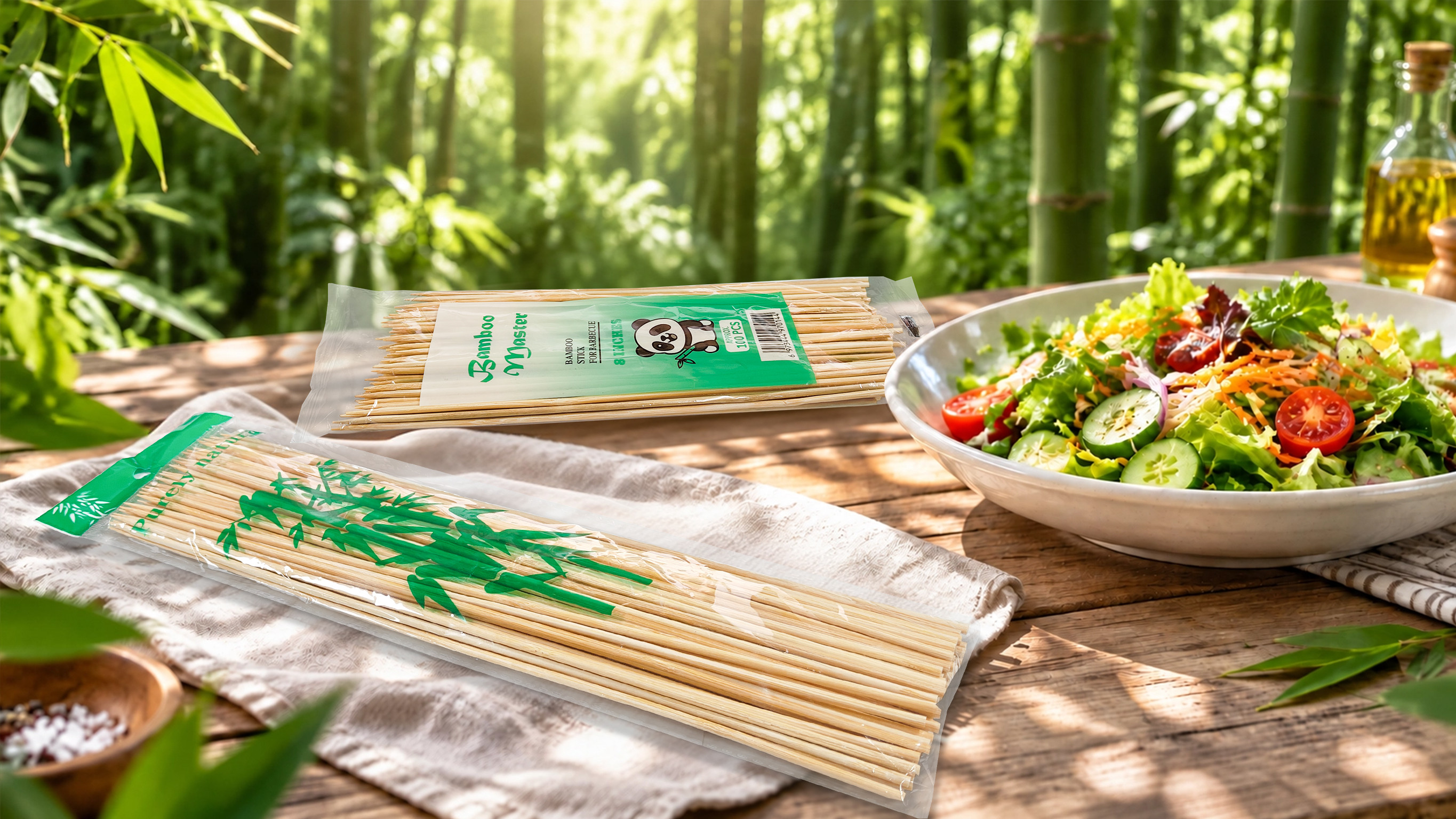 Bamboo and wooden skewer production and packing line at a tableware factory