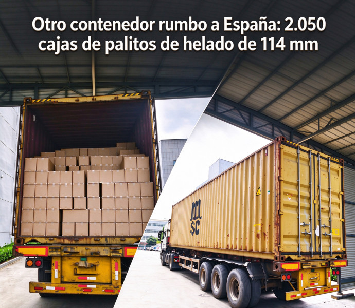 Otro contenedor rumbo a España: 2.050 cajas de palitos de helado de 114 mm