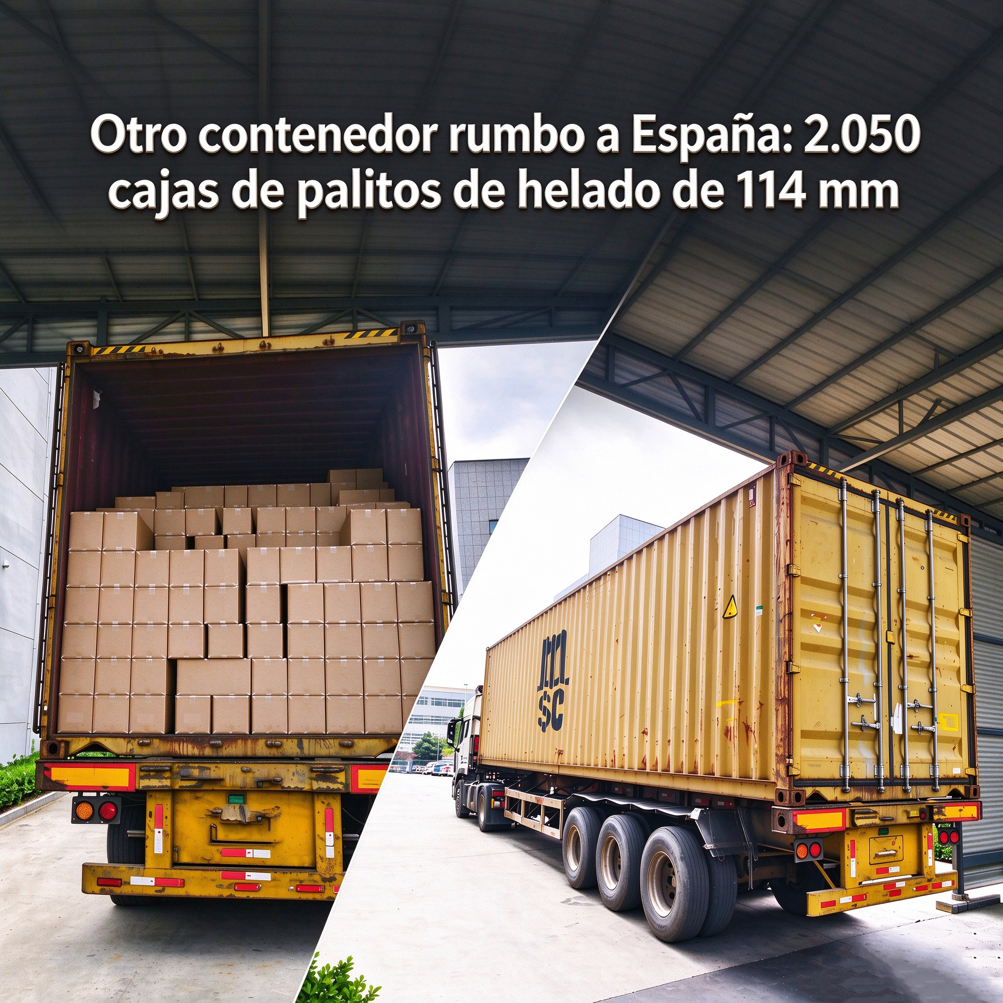 Otro contenedor rumbo a España: 2.050 cajas de palitos de helado de 114 mm
