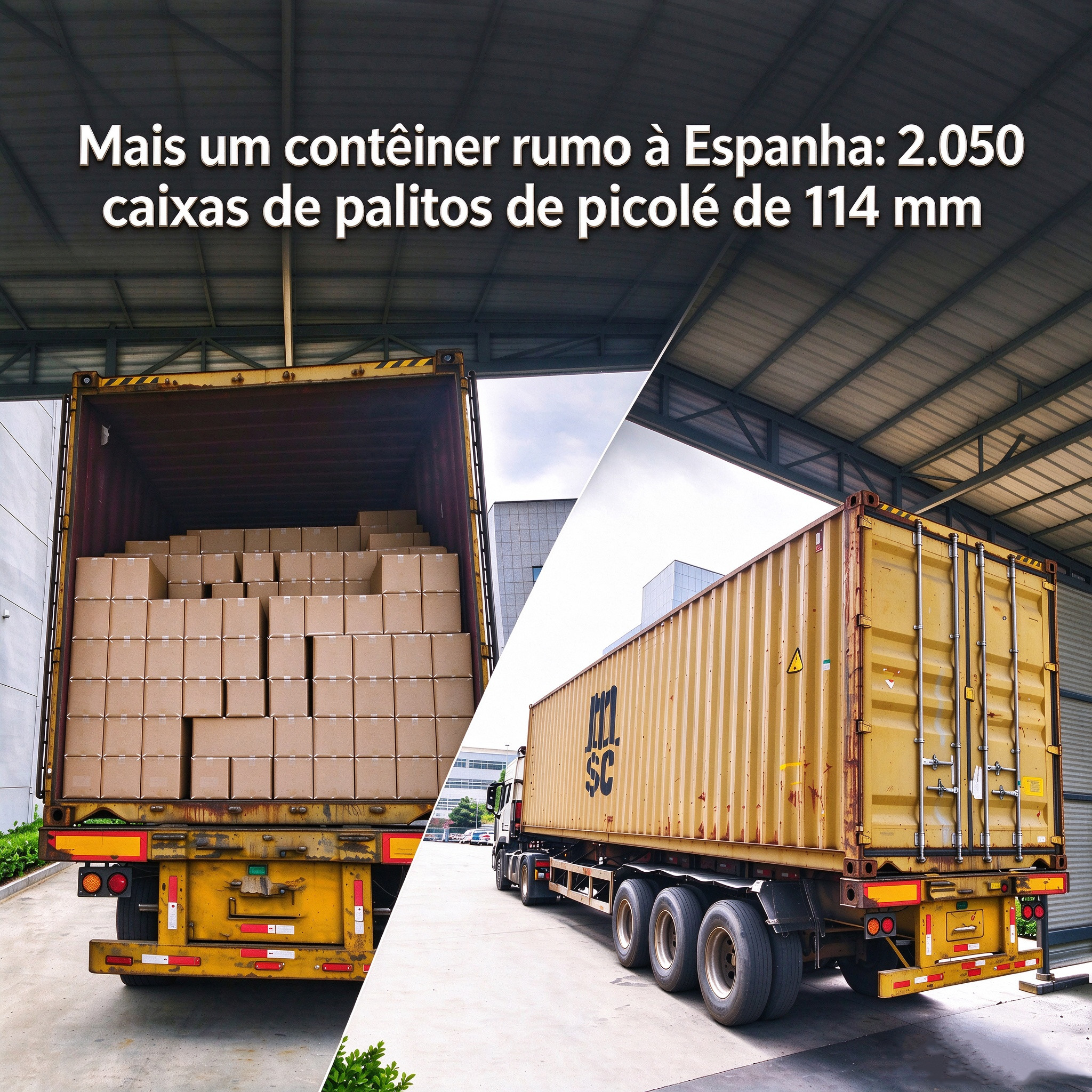 Mais um contêiner rumo à Espanha: 2.050 caixas de palitos de picolé de 114 mm