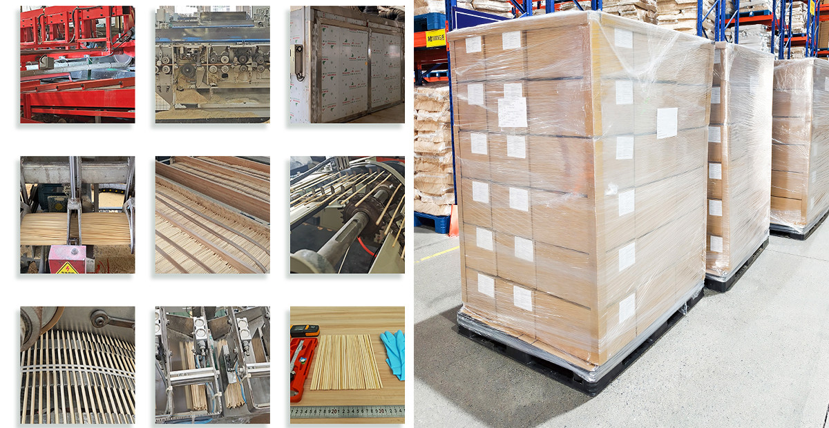 Bamboo skewer production line and the pallet packing done before shipment