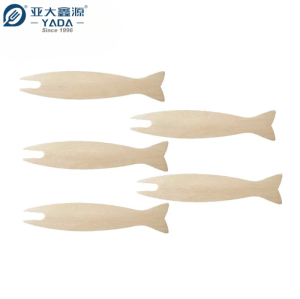 95mm Fish-shaped Wooden Chip Forks Wholesale | Birch Wood French Fry Forks | Wooden Mini Fruit Forks