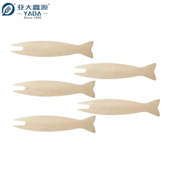 95mm Fish-shaped Wooden Chip Forks Wholesale | Birch Wood French Fry Forks | Wooden Mini Fruit Forks