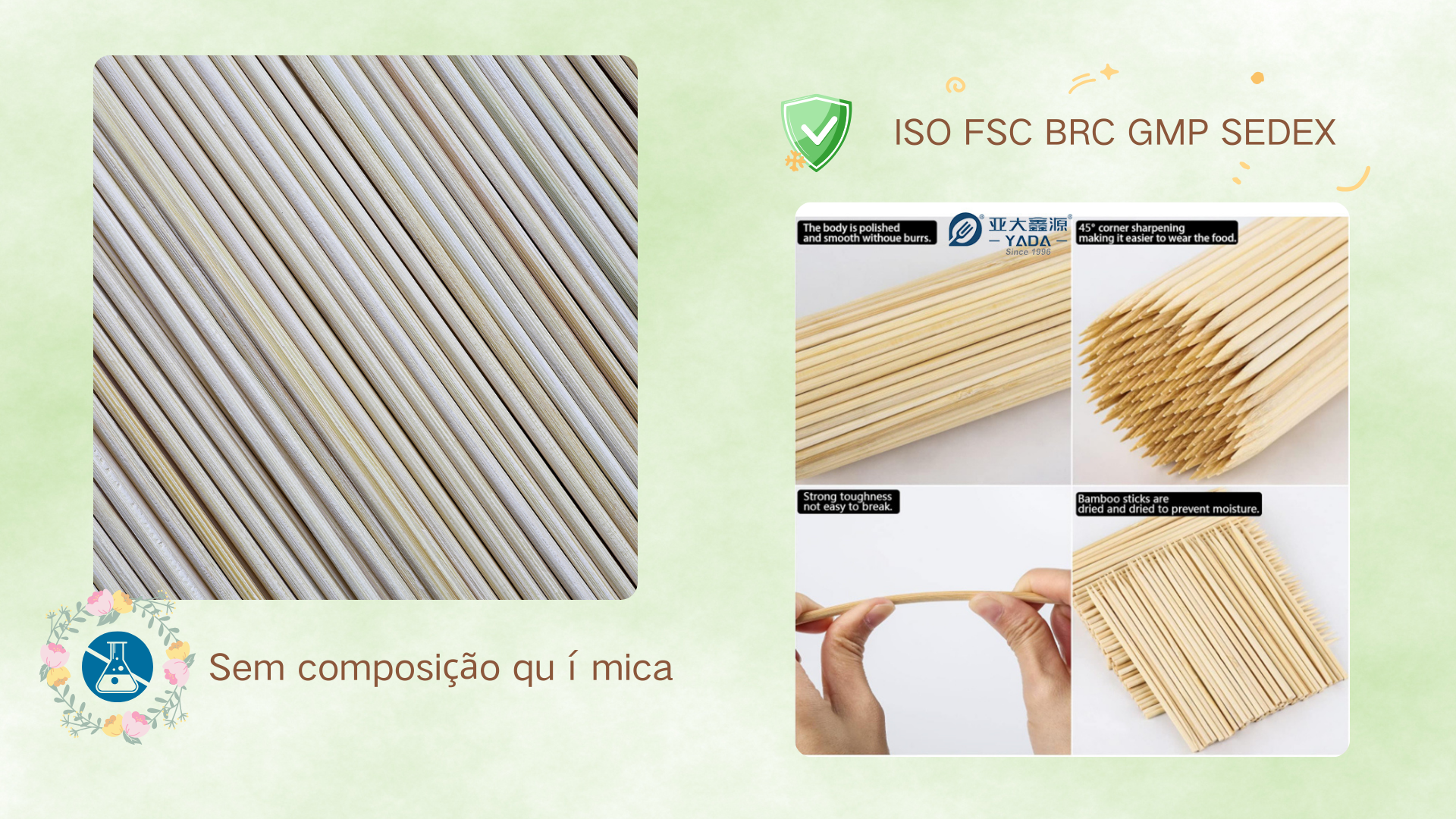 Espetos de bambu para espetinho