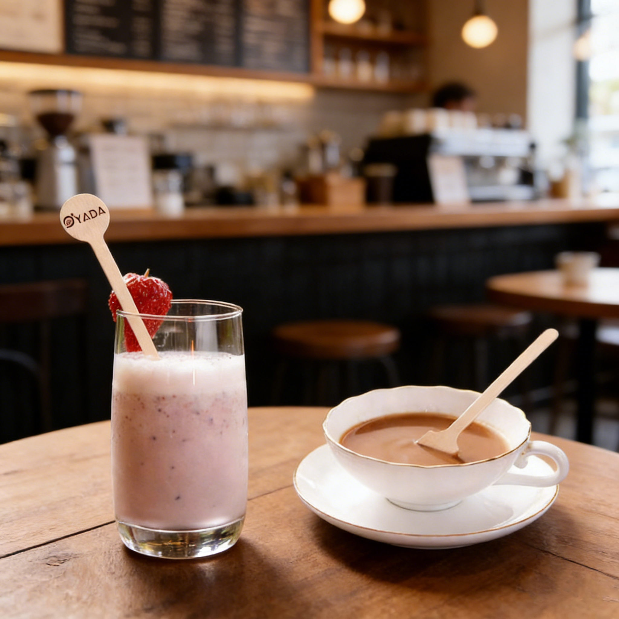 Unusual coffee stirrers in the coffee shop