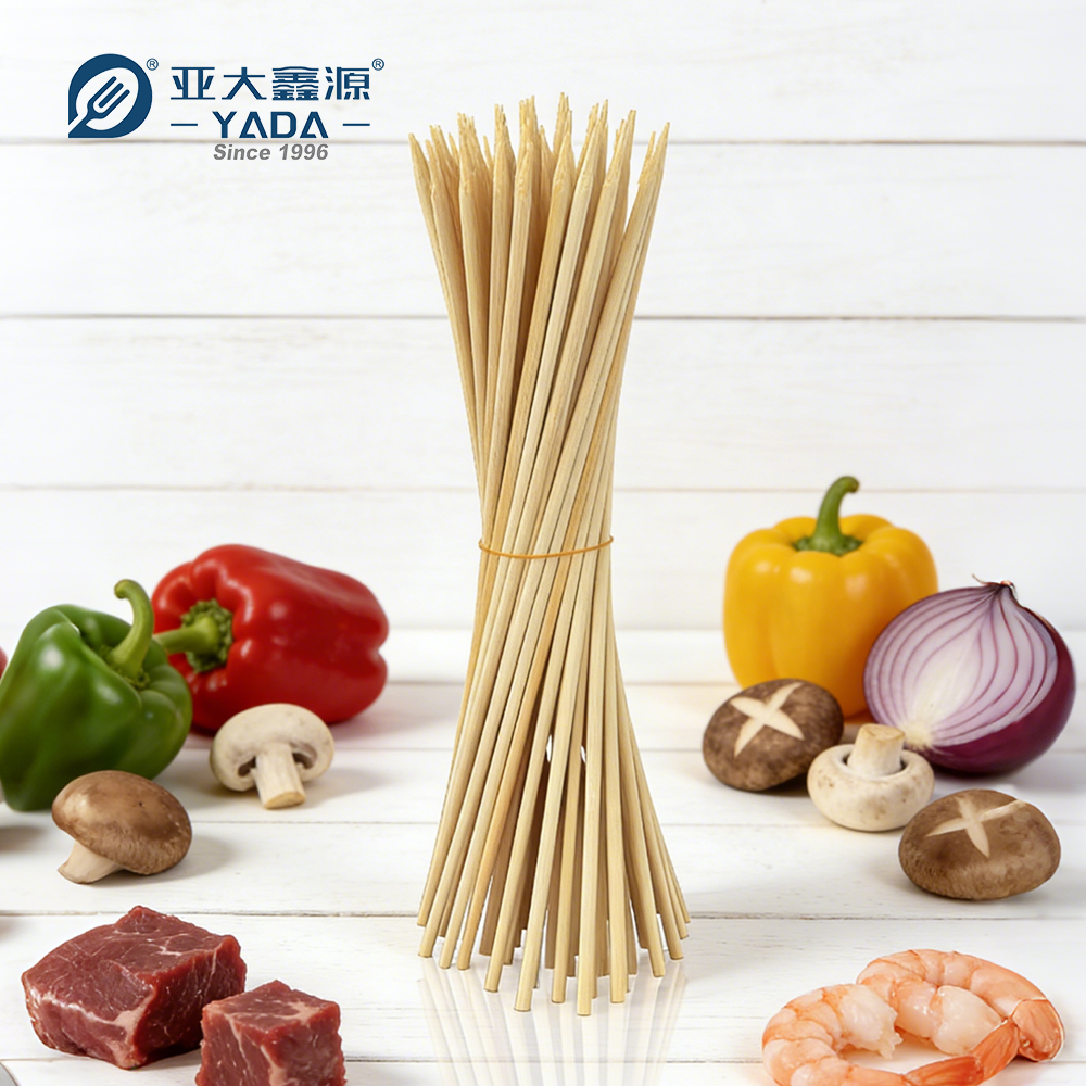 Raw bamboo skewers for preparing vegetable skewers