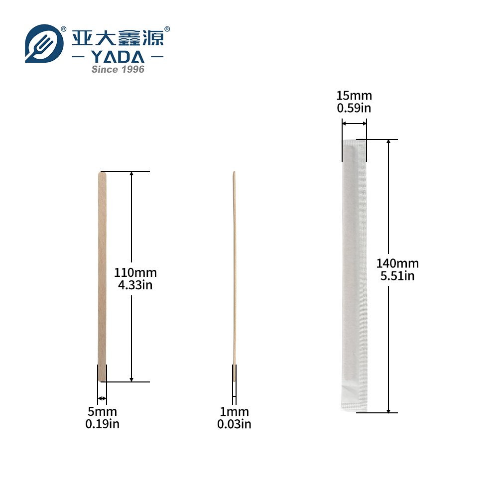 110mm x 5mm x 1mm wooden coffee stirrer technical dimensions