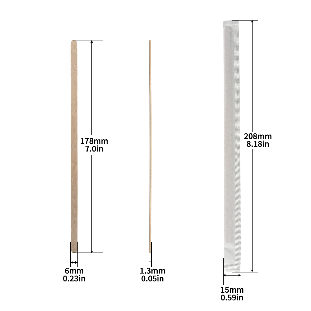 178mm x 6mm x 1.3mm wooden coffee stirrer technical dimensions