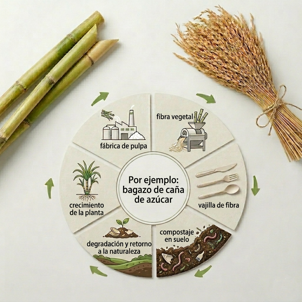 Esquema de la producción de cubiertos de fibra vegetal
