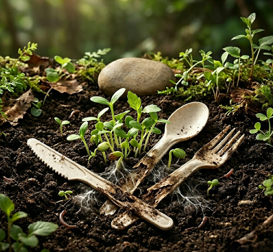 Degradação dos talheres de fibra vegetal