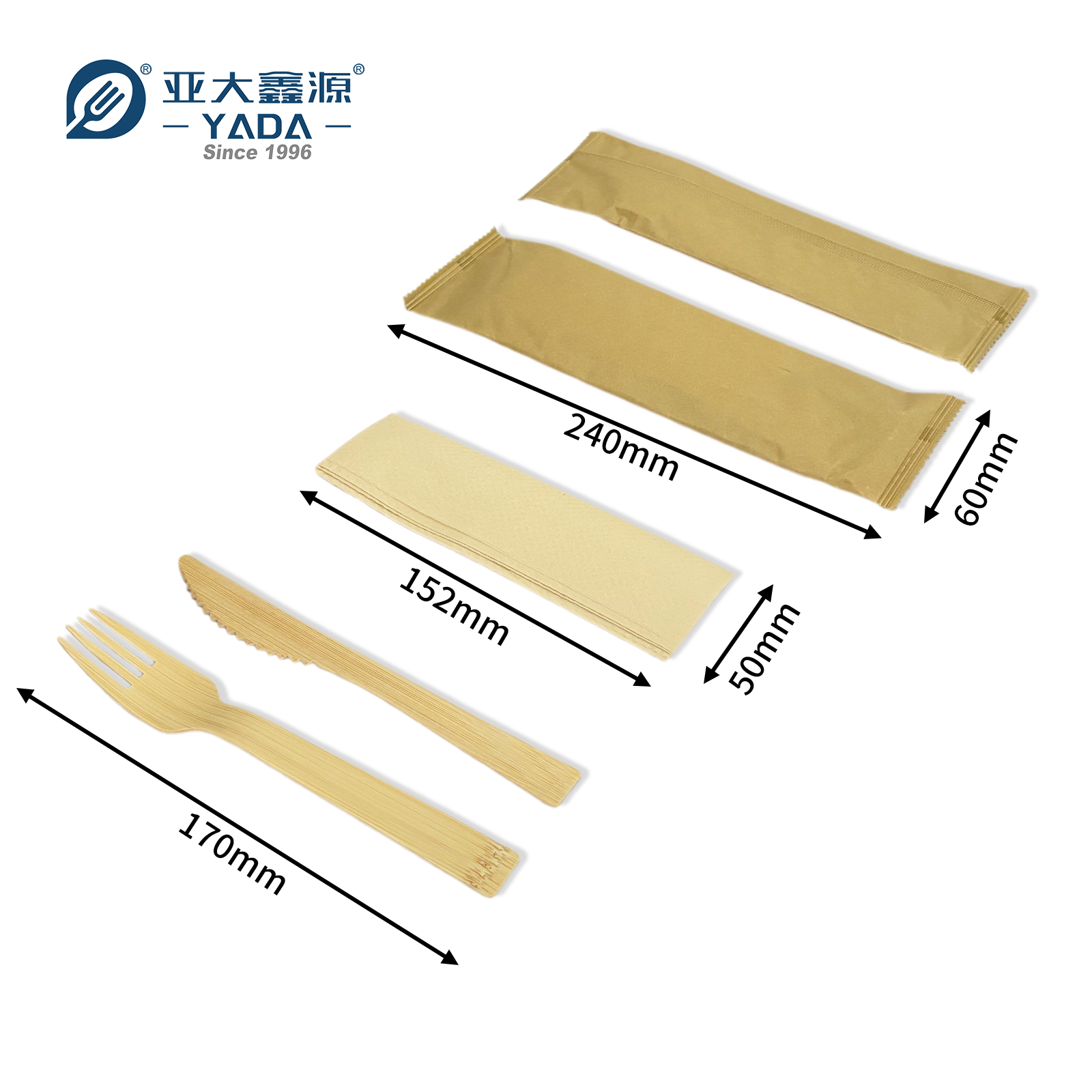 Specifications of Disposable Bamboo Cutlery 3 In 1 Kit (Knife+Fork+Napkin)