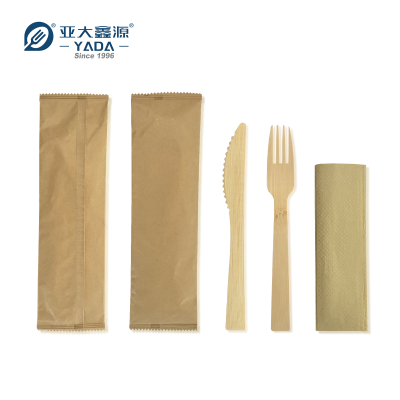 Disposable Bamboo Cutlery 3 In 1 Kit (Knife+Fork+Napkin)