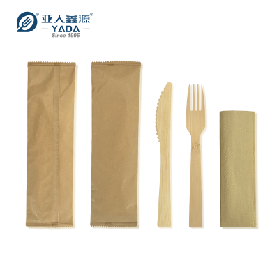 Disposable Bamboo Cutlery 3 In 1 Kit (Knife+Fork+Napkin)