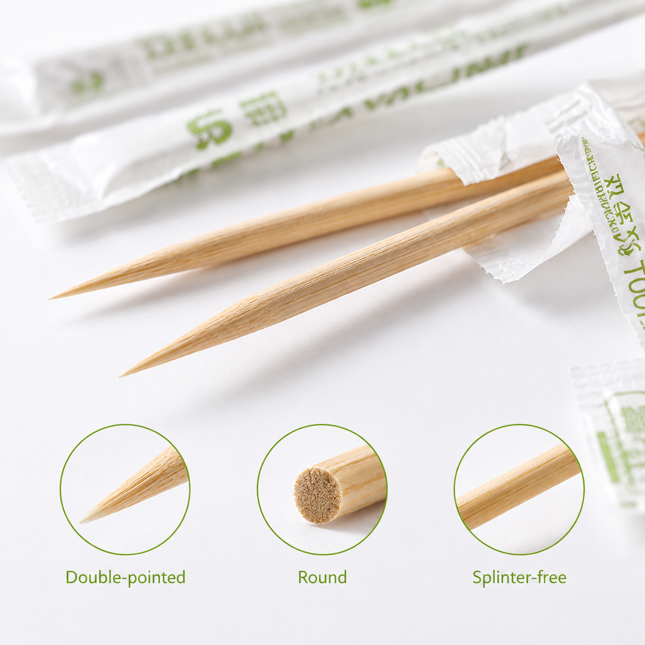 2.56 inch bulk double pointed round wooden toothpicks