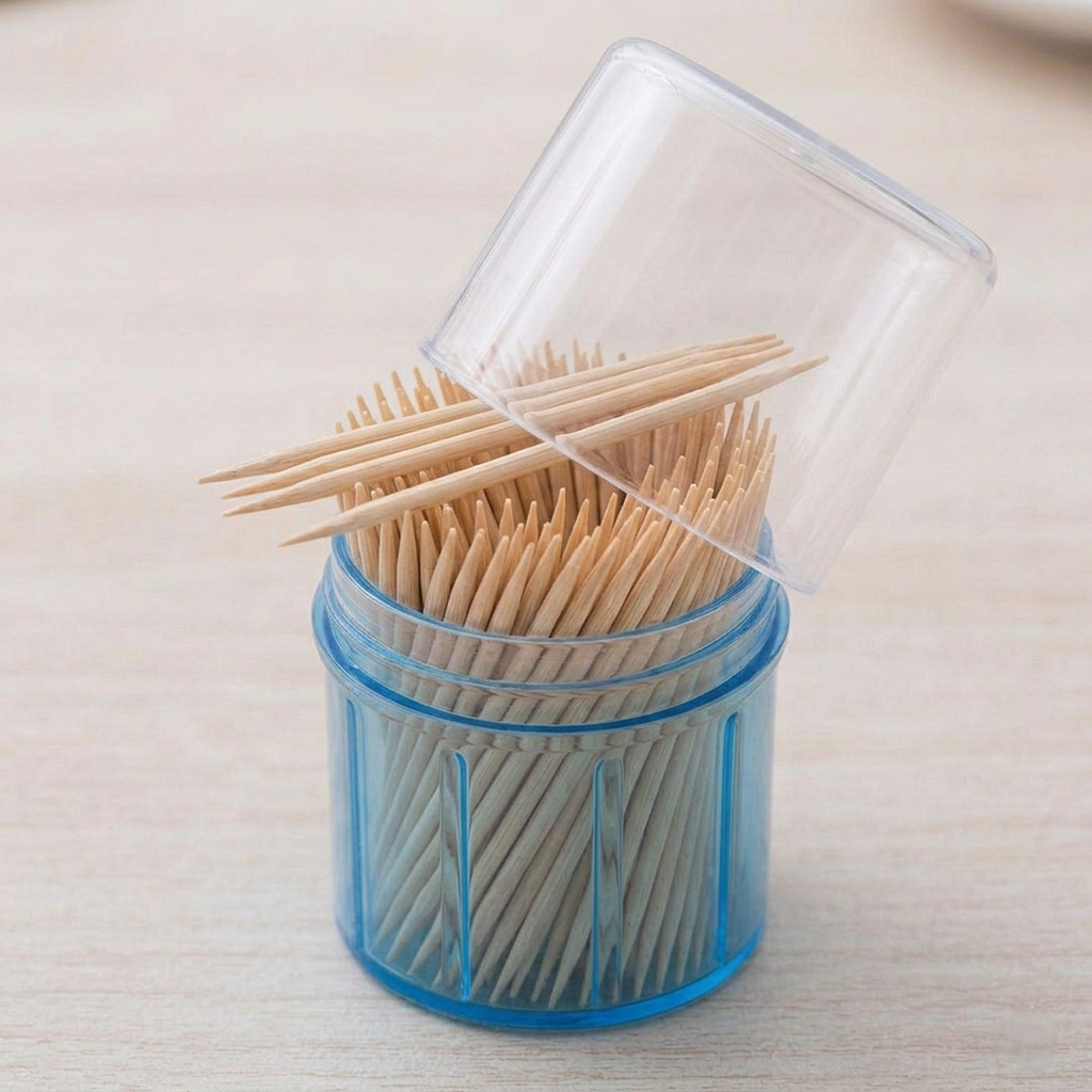 double pointed toothpicks in plastic container with 200 counts dispenser jar