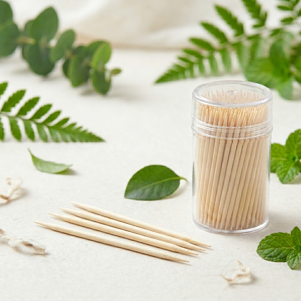 Eco Friendly Wood Toothpicks in Plastic Container for Retail & Catering