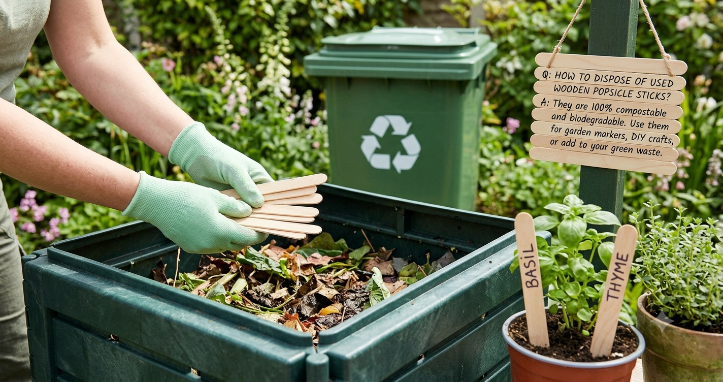 How can I dispose of used wooden popsicle sticks