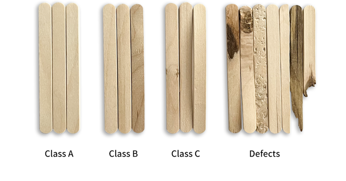 Quality grades of ice-cream sticks