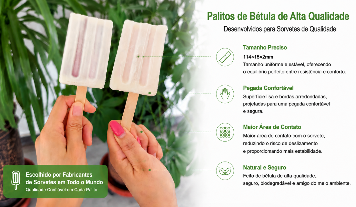 Primeiro lote de palitos de sorvete de bétula