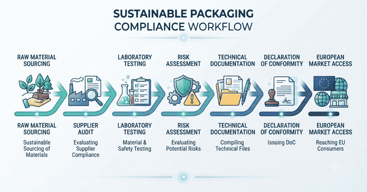 Sustainable packaging compliance workflow infographic