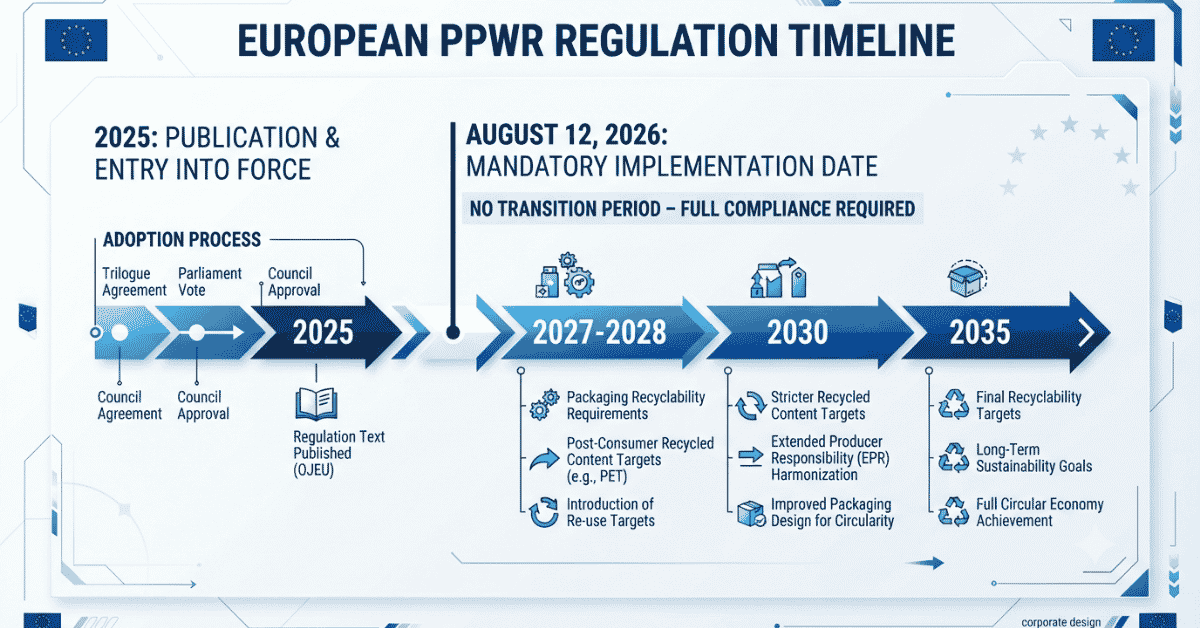 European PPWR regulation timeline starting August 2026
