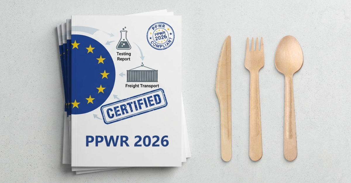 PPWR 2026 certification file with wooden cutlery