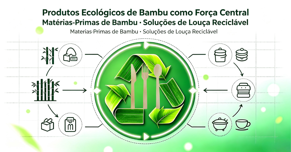 Paisagem de floresta de bambú exuberante, simbolizando a fonte natural de matérias-primas para produtos de bambú sustentáveis