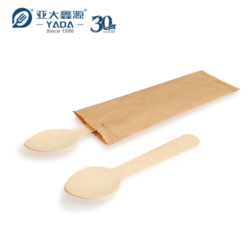 110mm Individually Wrapped Disposable Wooden Spoons Wholesale | Hygienic Birch Wood Cutlery | YADA