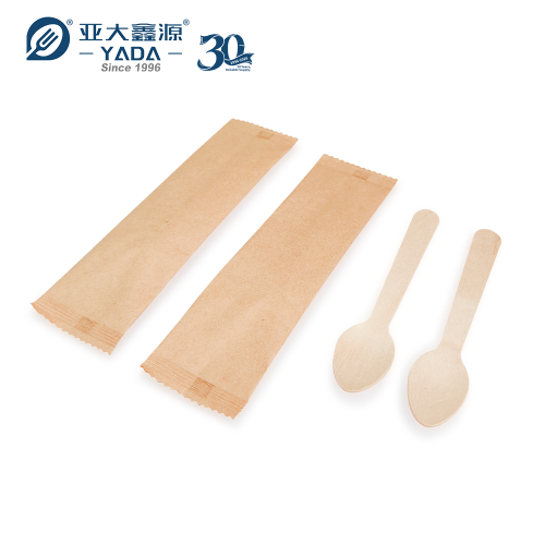 110mm Individually Wrapped Disposable Wooden Spoons Wholesale | Hygienic Birch Wood Cutlery | YADA