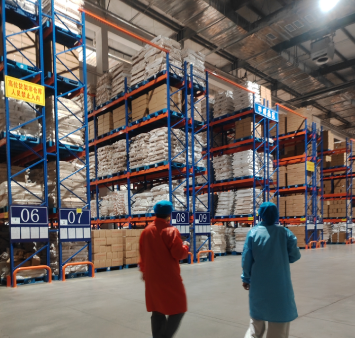 Warehouse inspection during the factory audit — clean, dry, secure storage conditions for bulk wooden ice cream sticks