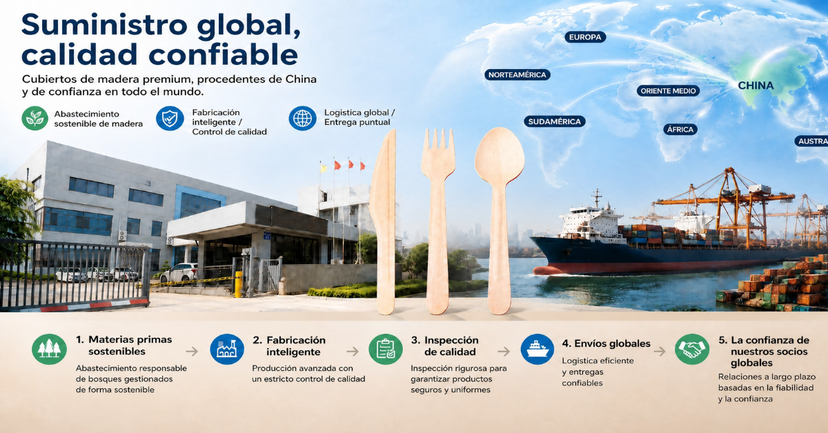 Visión general del suministro global — abastecimiento sostenible de madera de YADA, fabricación inteligente, inspección de calidad, logística global y alianzas a largo plazo.